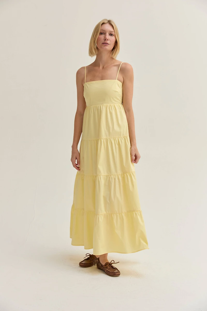 Yellow Iris Poplin Tiered Maxi Dress