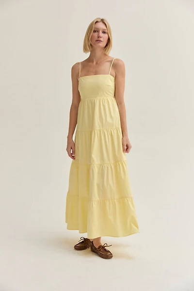 Yellow Iris Poplin Tiered Maxi Dress