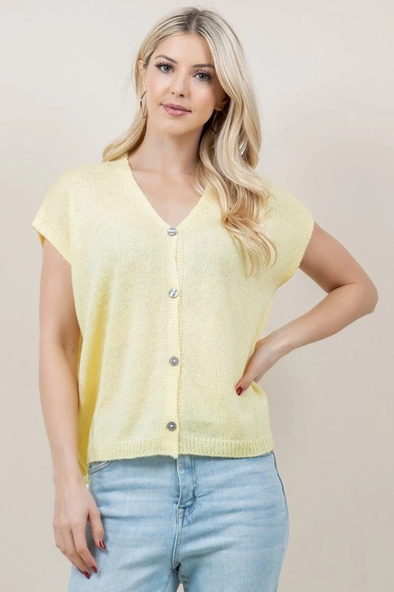 Yellow Short Sleeve Button Down Cardigan