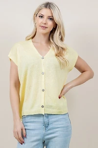 Yellow Short Sleeve Button Down Cardigan