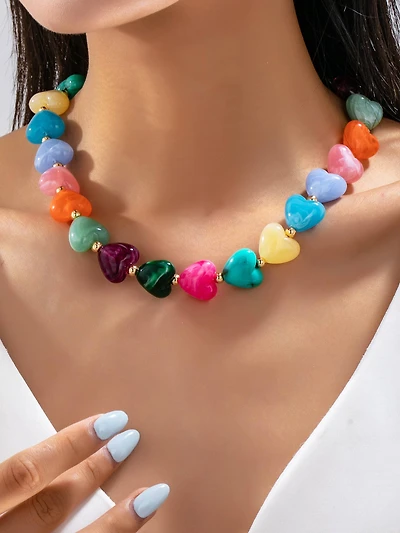 Multi-Color Heart Bead Necklace