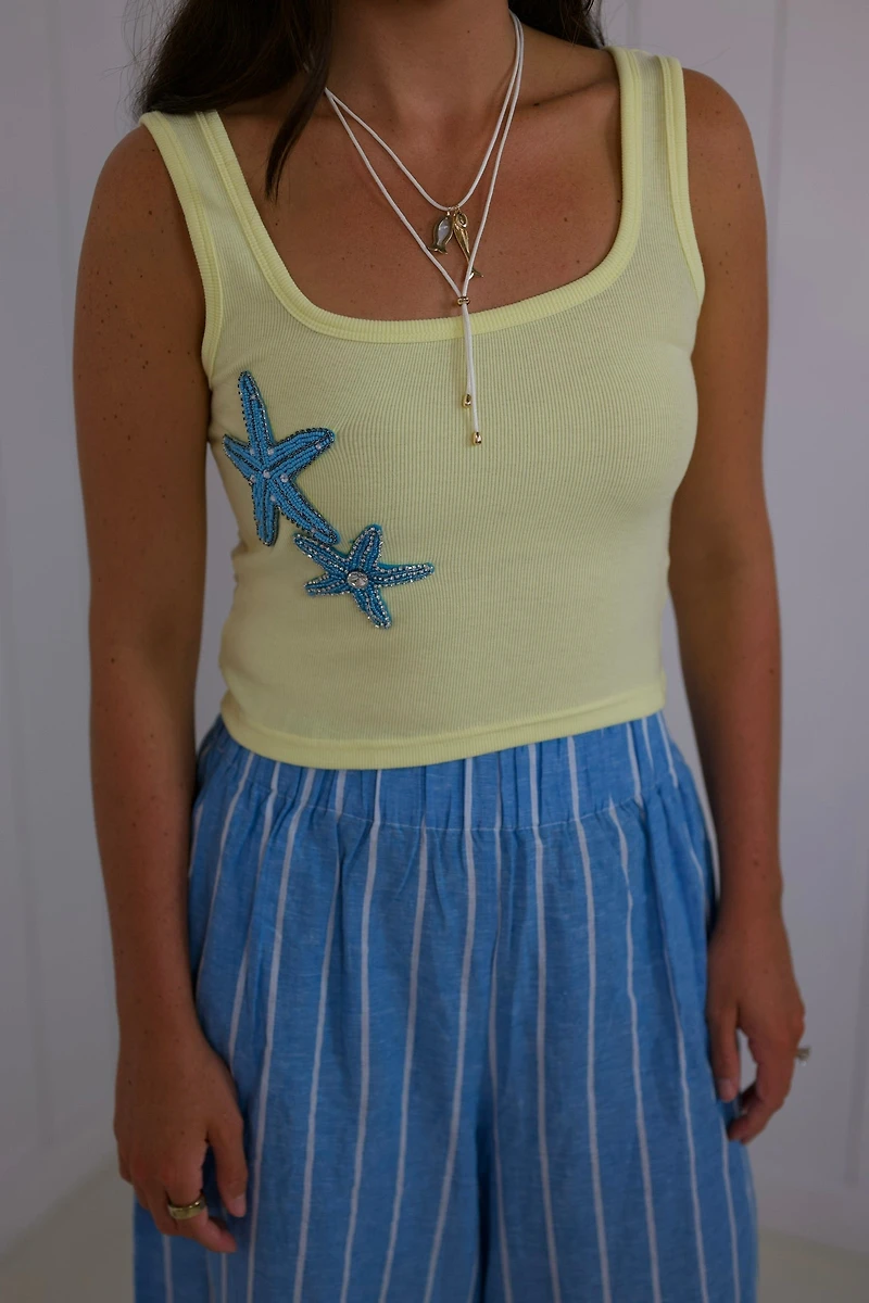 Yellow Starfish Beaded Tank