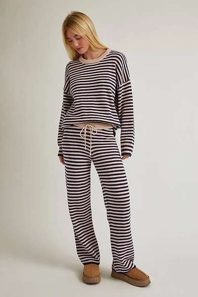 Navy & Taupe Stripe Sweater Pants Set