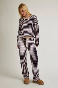 Navy & Taupe Stripe Sweater Pants Set