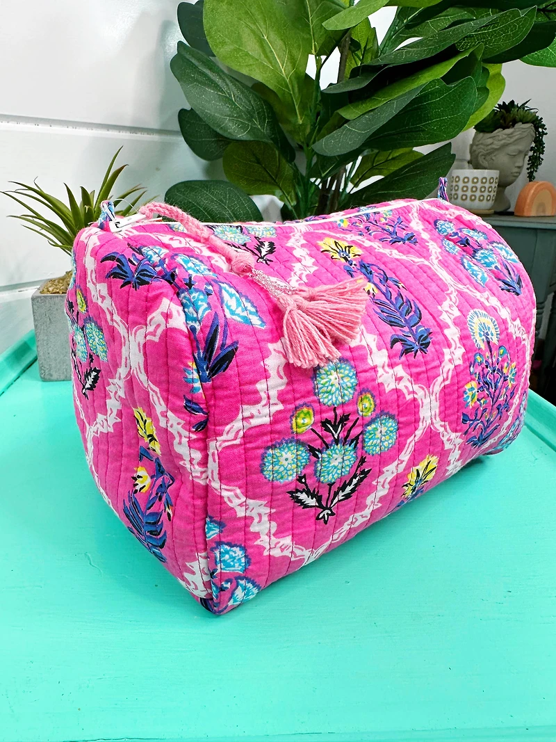 Quilted Makeup Bags | Pink Wildflowers Cosmetics Bag