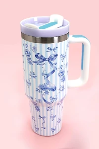 Blue Striped Floral Bow 40oz Tumbler