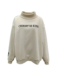 Beige 'CHRIST IS KING' Embroidered Mockneck