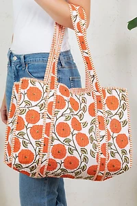 Orange Marigolds Quilted Tote Bag