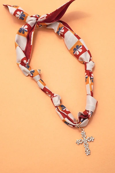 Pearl Cross Handcrafted Scarf Interchangeable Charm Necklace