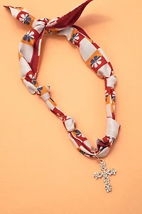 Pearl Cross Handcrafted Scarf Interchangeable Charm Necklace
