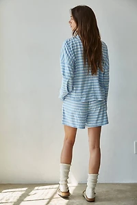Blue & White Striped Mock Neck Long Sleeve