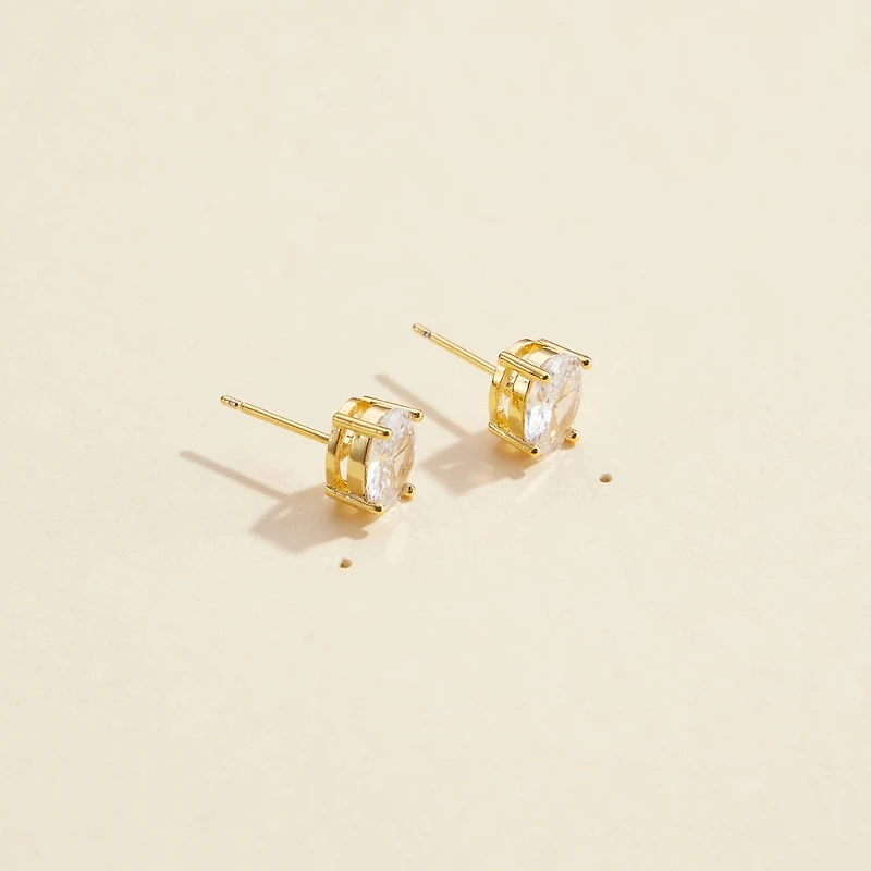 Oval CZ Gold Dip Stud Earrings