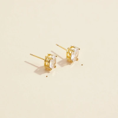 Oval CZ Gold Dip Stud Earrings