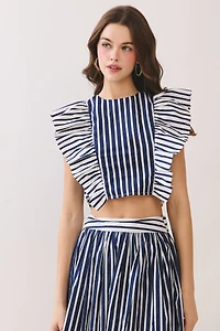 Striped Ruffle Sleeves Cropped Top