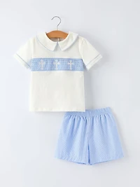 Blue Smocked Christ Toddler Boys Set
