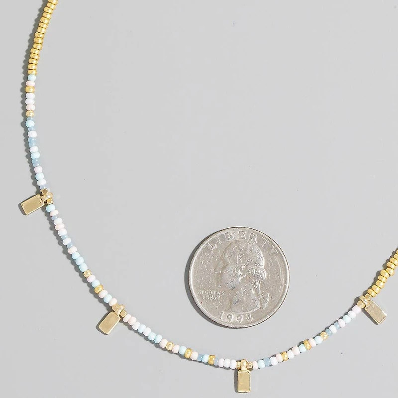 Rectangle Station Charms Seed Beaded Necklace