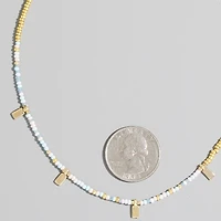 Rectangle Station Charms Seed Beaded Necklace