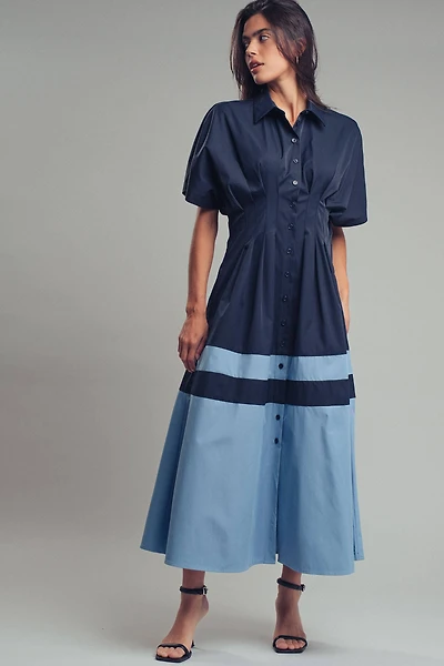 Navy Colorblock Midi Dress