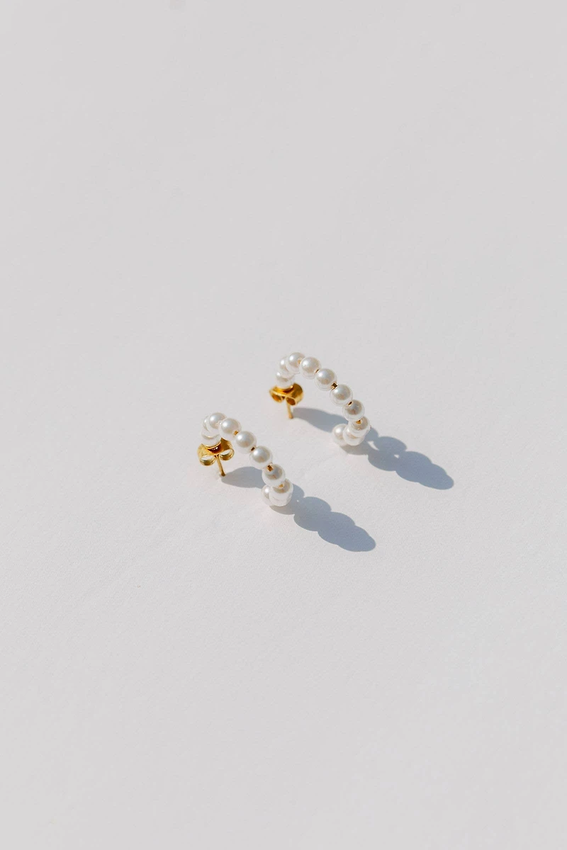 Pearl 18k Gold- Plated Hypoallergenic Small Hoop Earrings