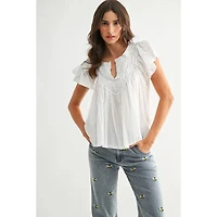 White Flutter Sleeve Detail Blouse
