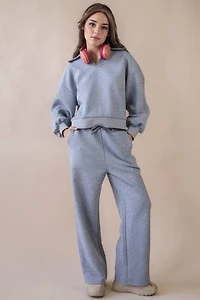 Gray Textured Casual Comfy Set