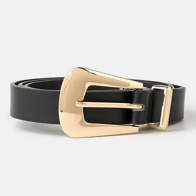 Gold Bulky Buckle Leather Belt