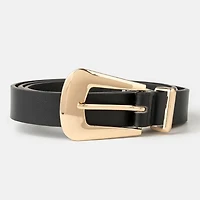 Gold Bulky Buckle Leather Belt