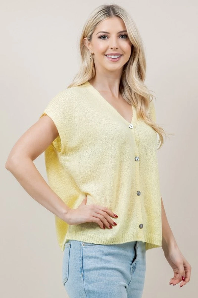 Yellow Short Sleeve Button Down Cardigan