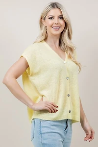 Yellow Short Sleeve Button Down Cardigan