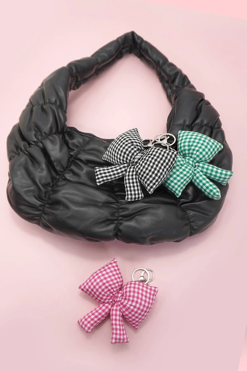 Checker Bow Bag Charm