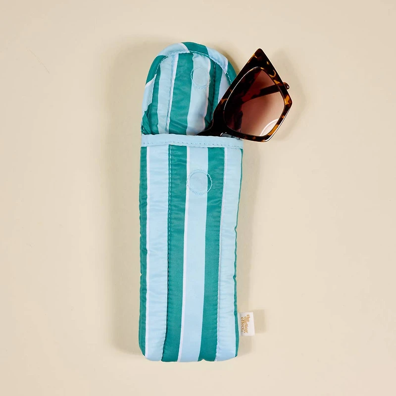 Teal & Light Blue Striped Quilted Sunglass Case
