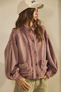 Mauve Washed Trim Cardigan Jacket