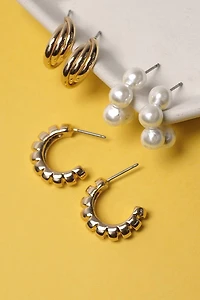 TWISTED HOOP PEARL EAR HUGGIE TRIO