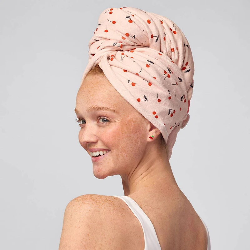 Cherry Print XL Hair Towel Wrap