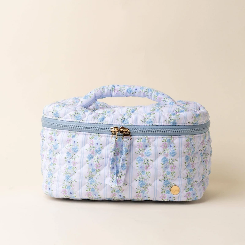 Glam & Go Quilted Cosmetic Bag-Petal Parade Blue