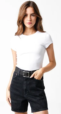White Ribbed Cap Sleeve Tee
