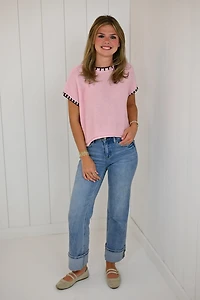 Light Pink Sweater with Contrast Stitch