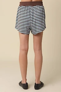 Brown & Striped Elastic-Waist Shorts