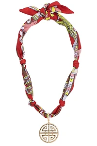 Cora Greek Keys Scarf Necklace in Red/Brown/Yellow