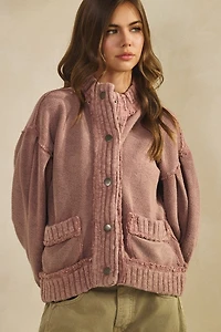 Mauve Washed Trim Cardigan Jacket