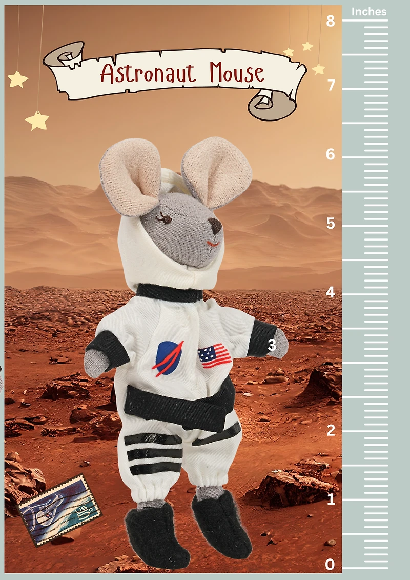LEVLOVS Astronaut Mouse in a Box with the bedding White