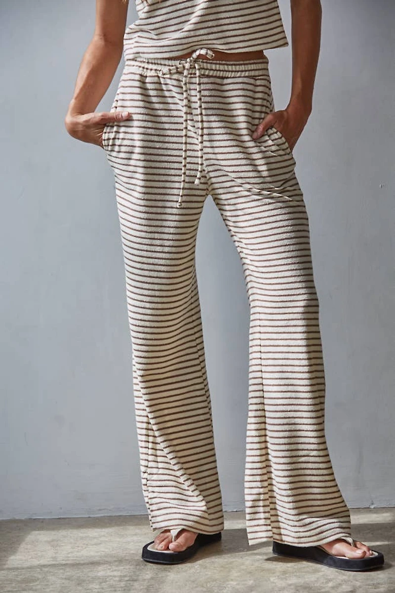 Cream & Burgendy Striped Flare Pants