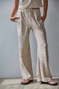 Cream & Burgendy Striped Flare Pants
