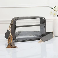 Faux Leather Transparent Rectangular Crossbody Bag: Clear,Silver