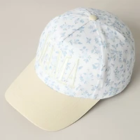 Mama Blue & Beige Embroidered Flower Hat