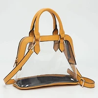 Faux Leather Trim Transparent Structured Top Handle Handbag / Crossbody Bag: Clear, Black