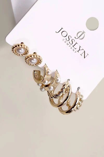 Gold Pearl Hoop Trio Earrings