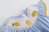Light Blue Striped Lemons Smocked Ruffle Romper: 2T