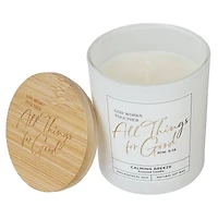 Glass Candle w/Bamboo Lid White God Works Rom. 8:28