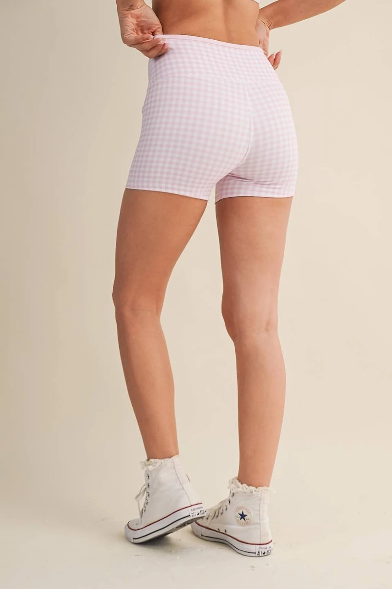 Pink Gingham Layered Biker Shorts